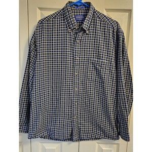 Pendleton Mens Medium Cotton Varsity Green Blue Plaid Long Sleeve Button Shirt